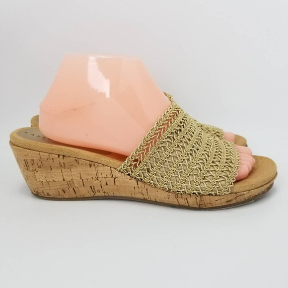 Karen Scott Womens Frankklyn Sandals Beige Cork Platform Heels Slip Ons 9 M - Picture 1 of 11